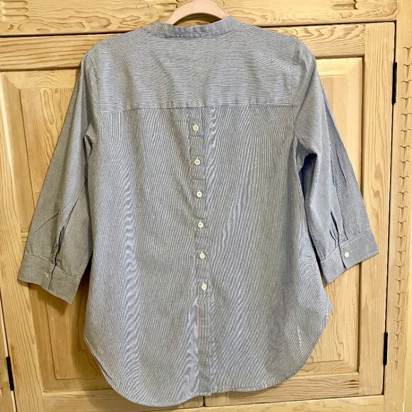 Talbots Blue And White Striped Button Down Blouse Collarless Size Medium - Picture 6 of 9